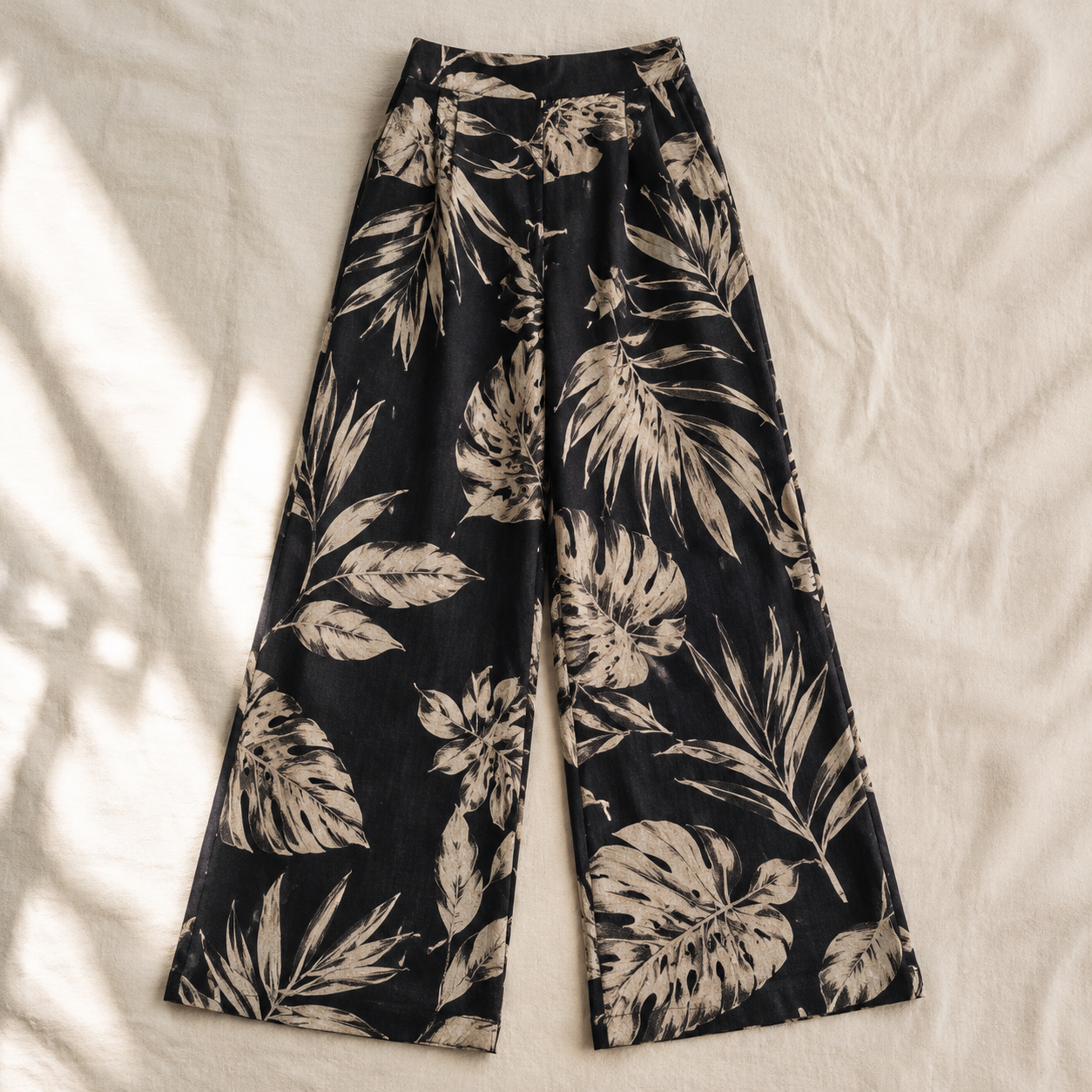 Vivia Botanical Trouser — Black Flatlay