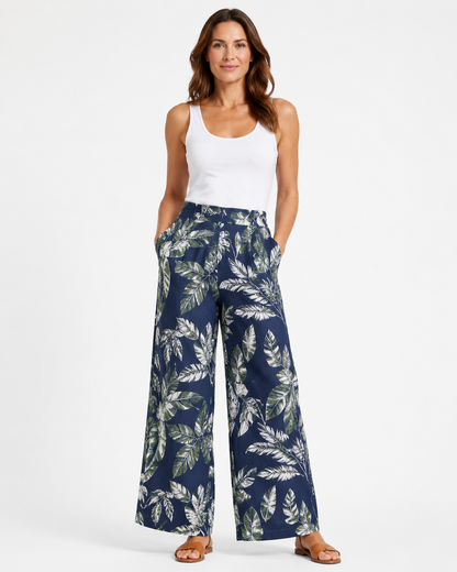 Vivia Botanical Trouser — Blue Model