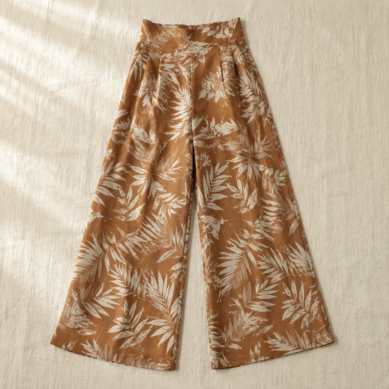 Vivia Botanical Trouser — Brown Flatlay