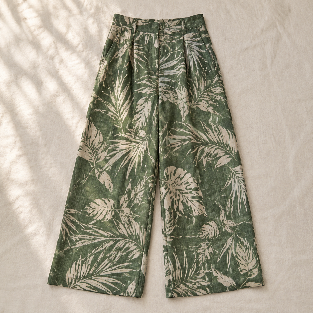 Vivia Botanical Trouser — Green Flatlay