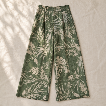 Vivia Botanical Trouser — Green Flatlay