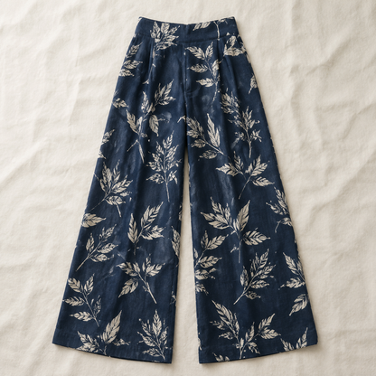 Vivia Botanical Trouser — Navy Flatlay