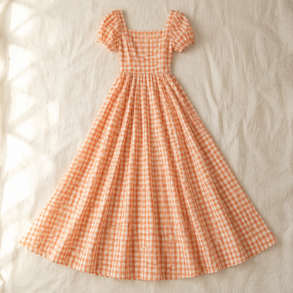 Vivia Gingham Maxi — Apricot Flatlay