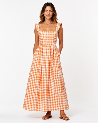 Vivia Gingham Maxi — Apricot Model