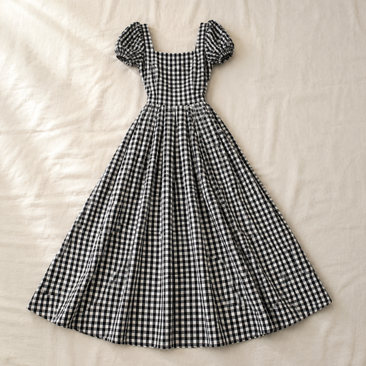 Vivia Gingham Maxi — Black Flatlay