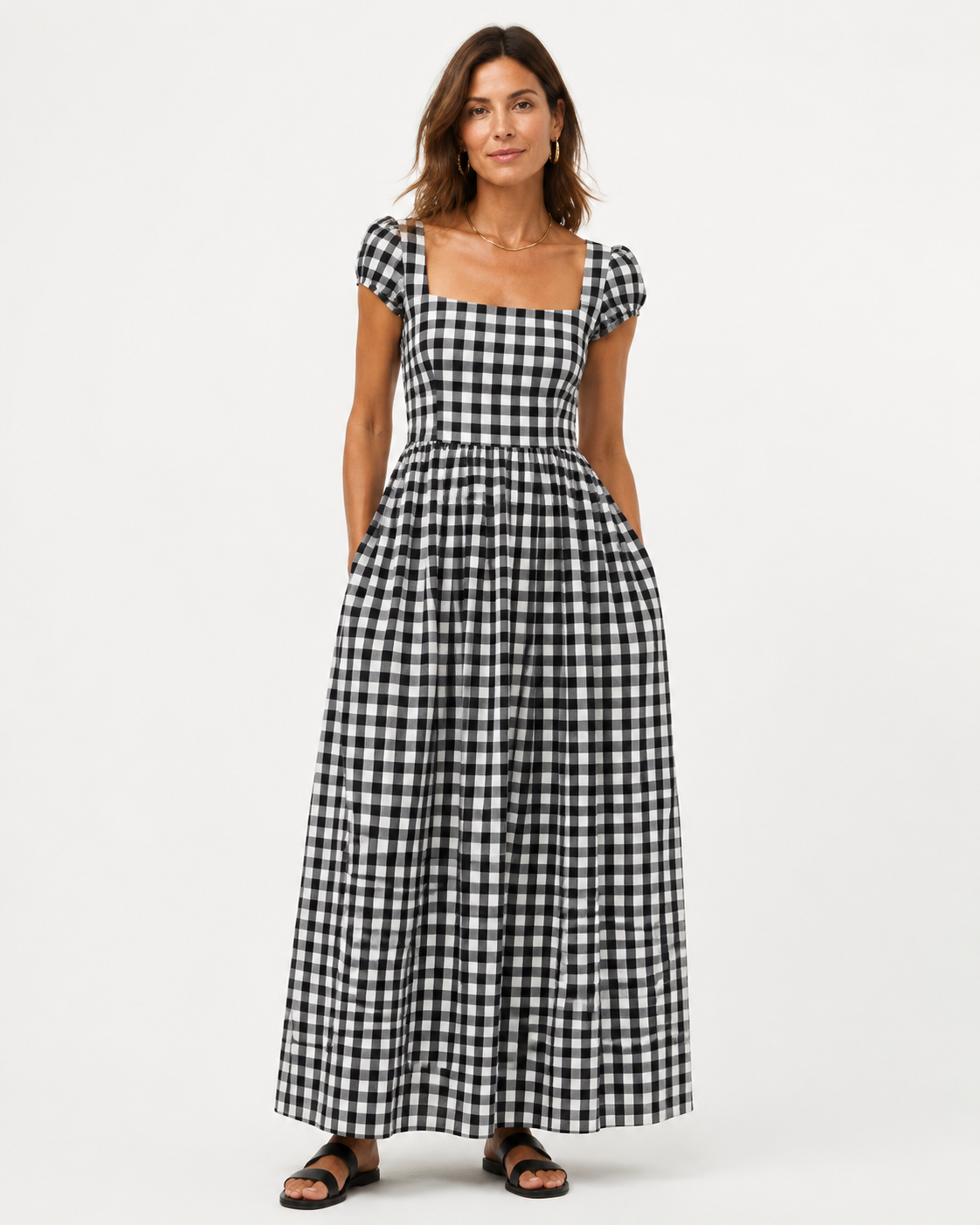 Vivia Gingham Maxi — Black Model