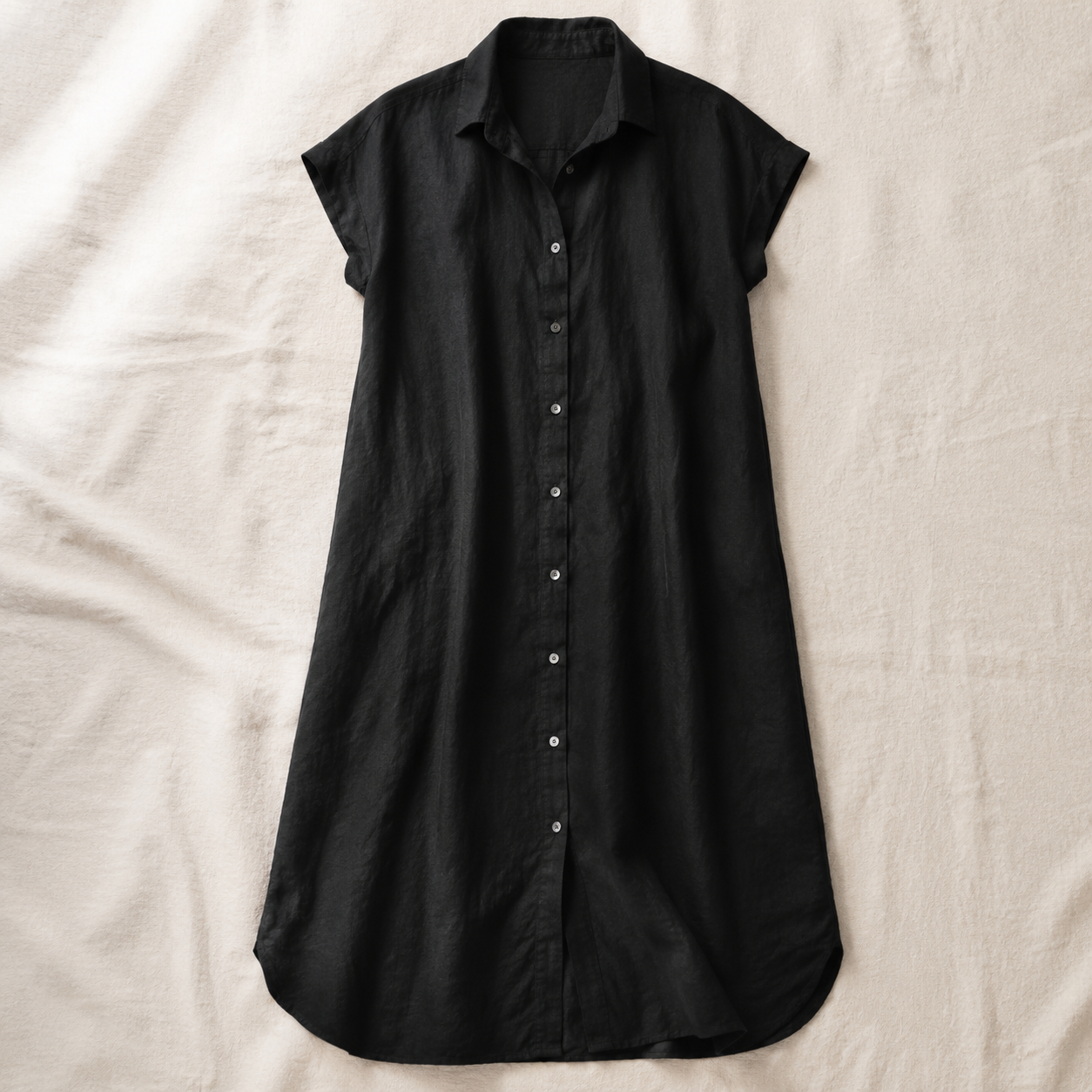 Vivia Linen Shirt Dress — Black Flatlay