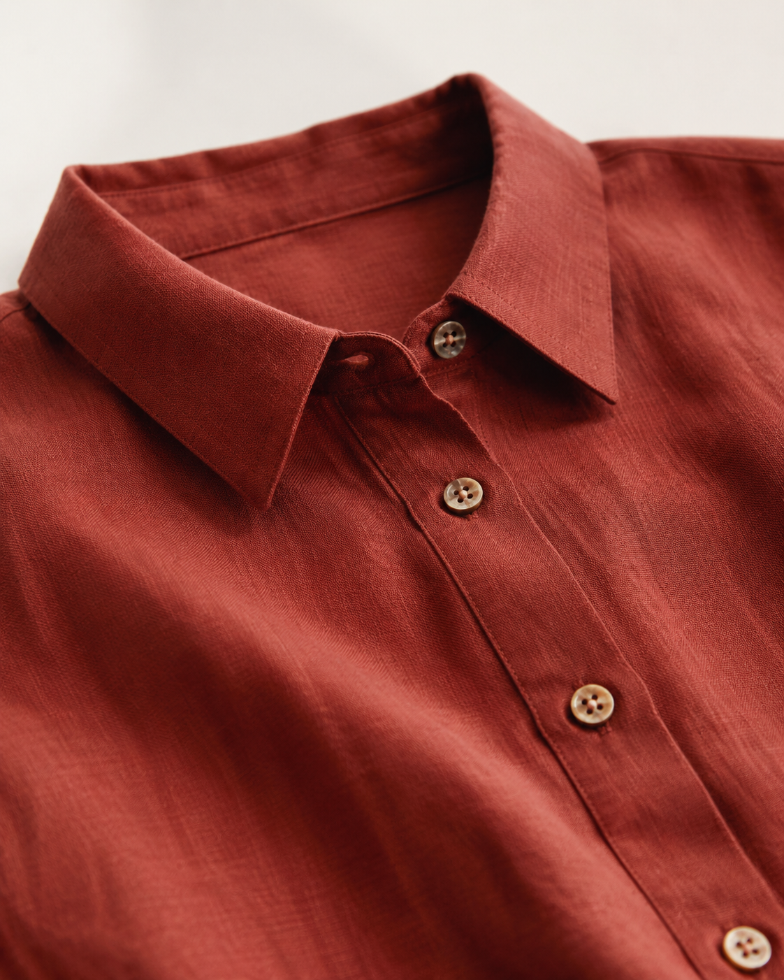 Vivia Linen Shirt Dress — Brick Red Detail