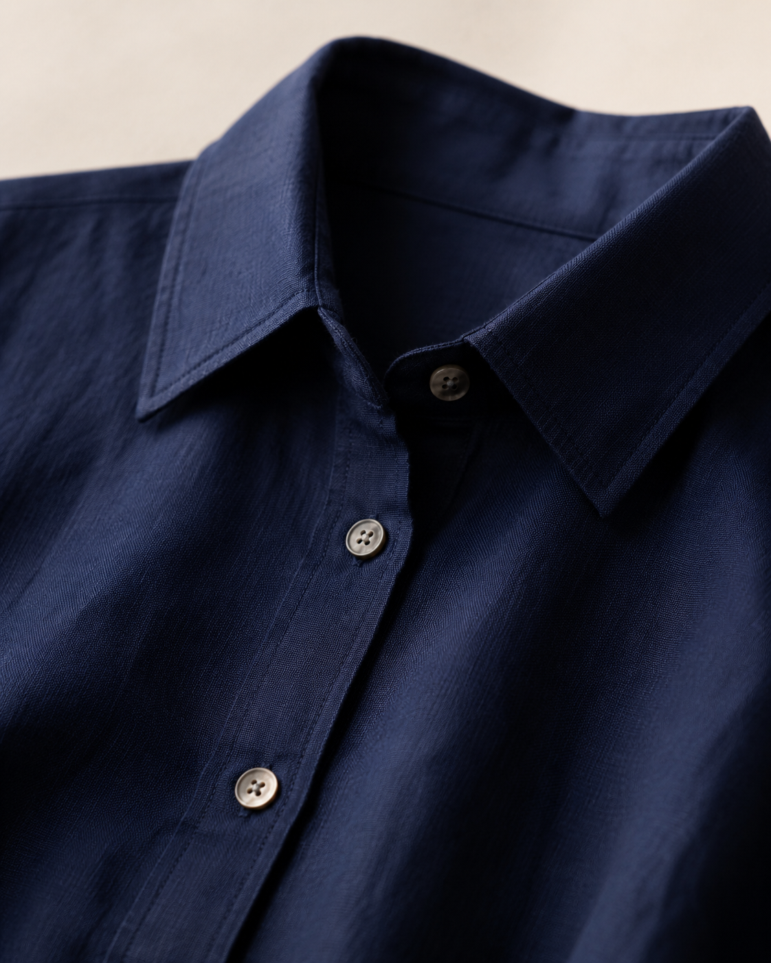 Vivia Linen Shirt Dress — Dark Blue Detail