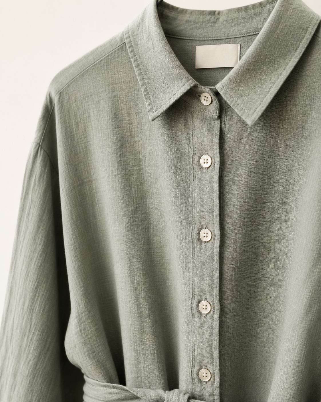 Vivia Linen Shirt Dress — Gray Green Detail