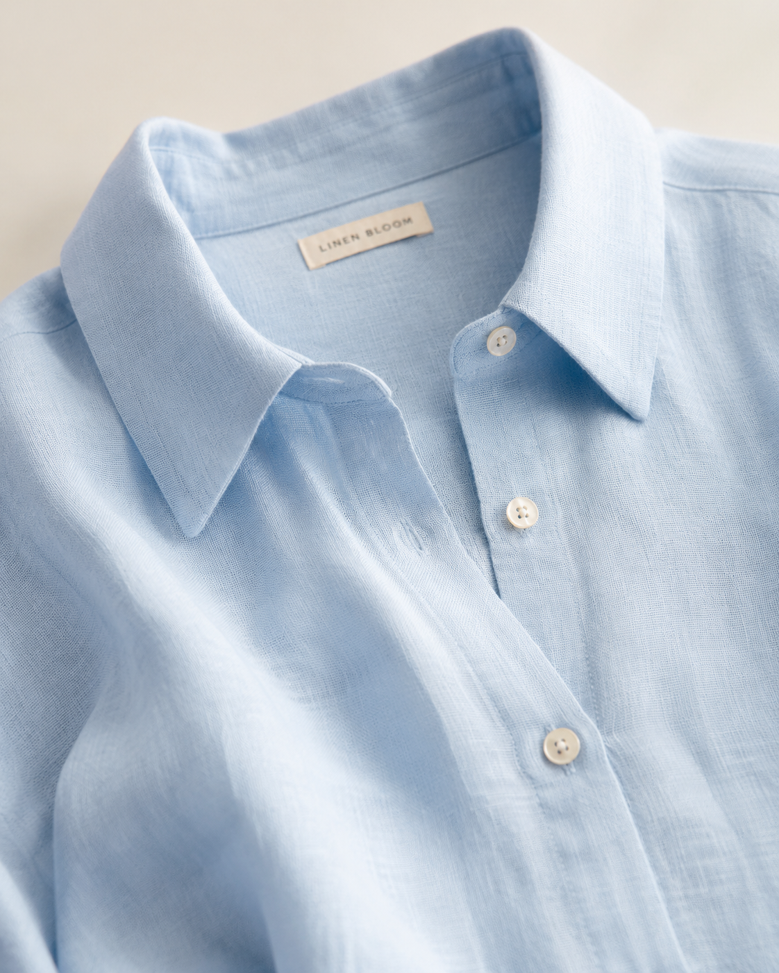 Vivia Linen Shirt Dress — Light Blue Detail
