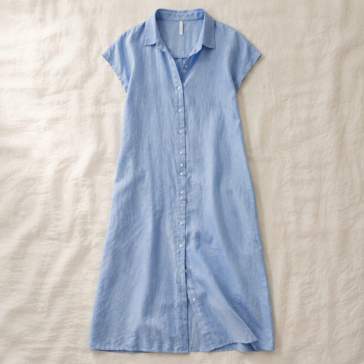 Vivia Linen Shirt Dress — Light Blue Flatlay