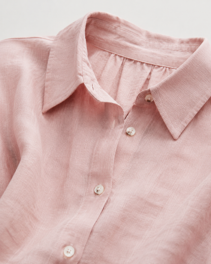 Vivia Linen Shirt Dress — Pink Detail