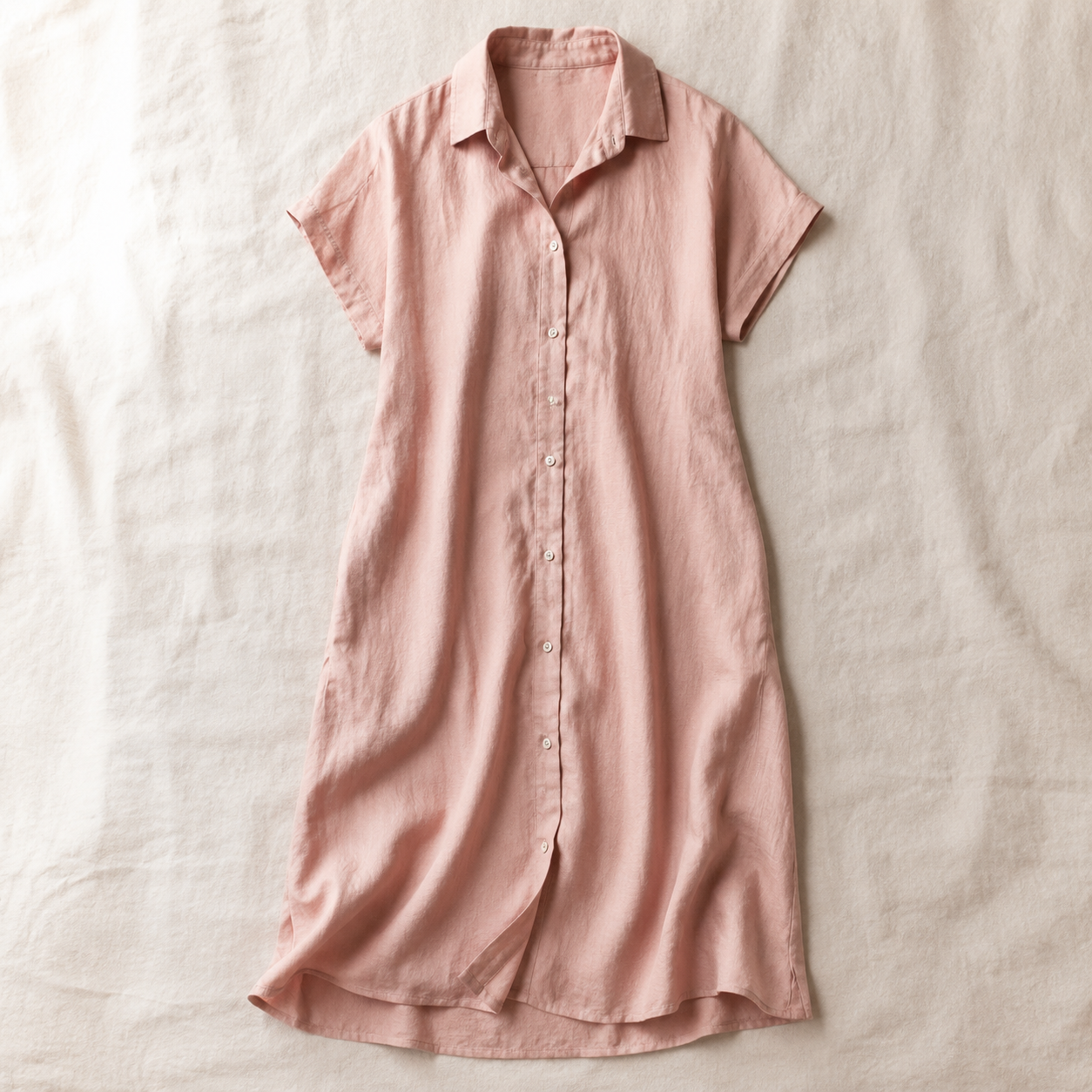 Vivia Linen Shirt Dress — Pink Flatlay