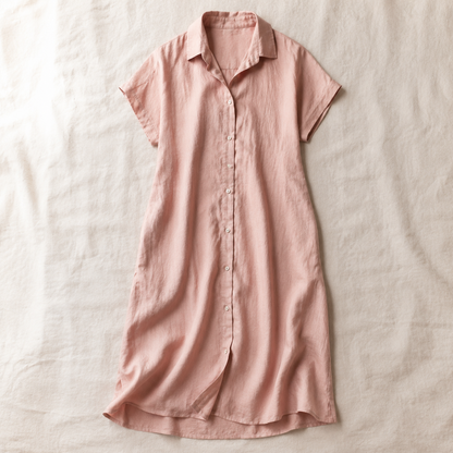 Vivia Linen Shirt Dress — Pink Flatlay