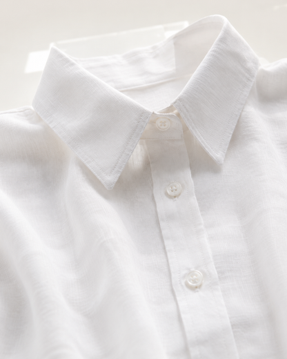 Vivia Linen Shirt Dress — White Detail