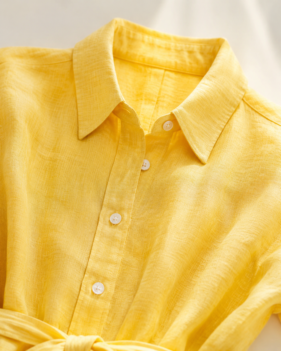 Vivia Linen Shirt Dress — Yellow Detail