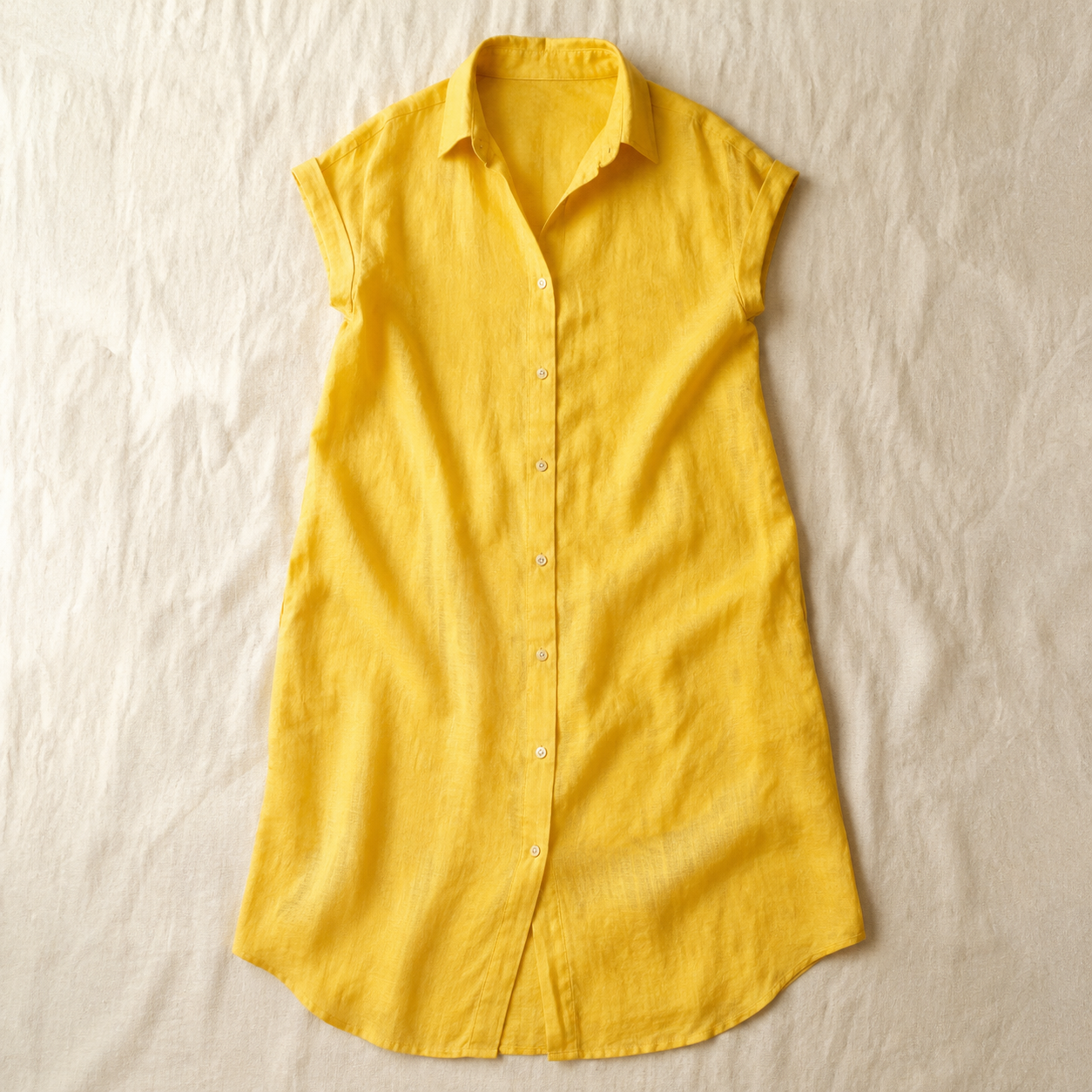 Vivia Linen Shirt Dress — Yellow Flatlay
